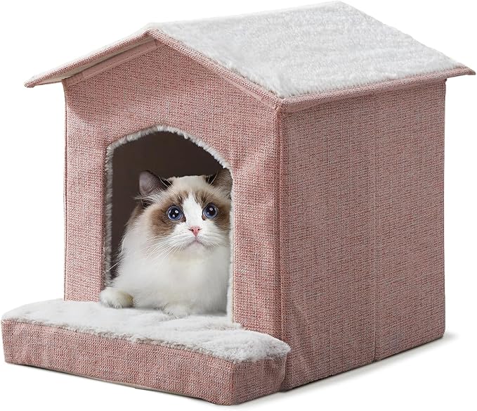 Cat Beds for Indoor Cats,Cat Houses,Cat Cave with Orthopedic Cushion,Foldable Cat Condos,Hideaway,Shelter,Pink Cat Tent for Small Dogs and Rabbit,Squirrel