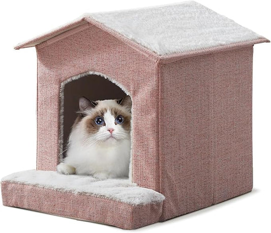 Cat Beds for Indoor Cats,Cat Houses,Cat Cave with Orthopedic Cushion,Foldable Cat Condos,Hideaway,Shelter,Pink Cat Tent for Small Dogs and Rabbit,Squirrel
