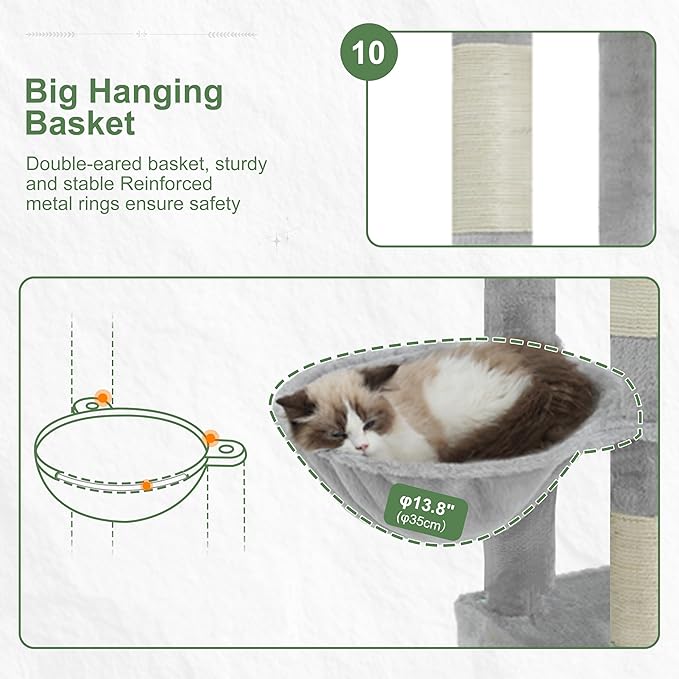 Gitelsnour Sturdy Cat Tree with 3 Large Cat Condos, 3 Platfroms, 71.7'' Cat Tree Tower for Indoor Cats Large Adult, Heavy Duty Cat Tower with 10 Scratching Posts for 20 lbs+Cats, Light Gray GCT036W