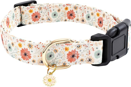 Faygarsle Cotton Designer Dogs Collar Cute Flower Dog Collars for Girl Female Small Medium Large Dogs with Flower Charms XS