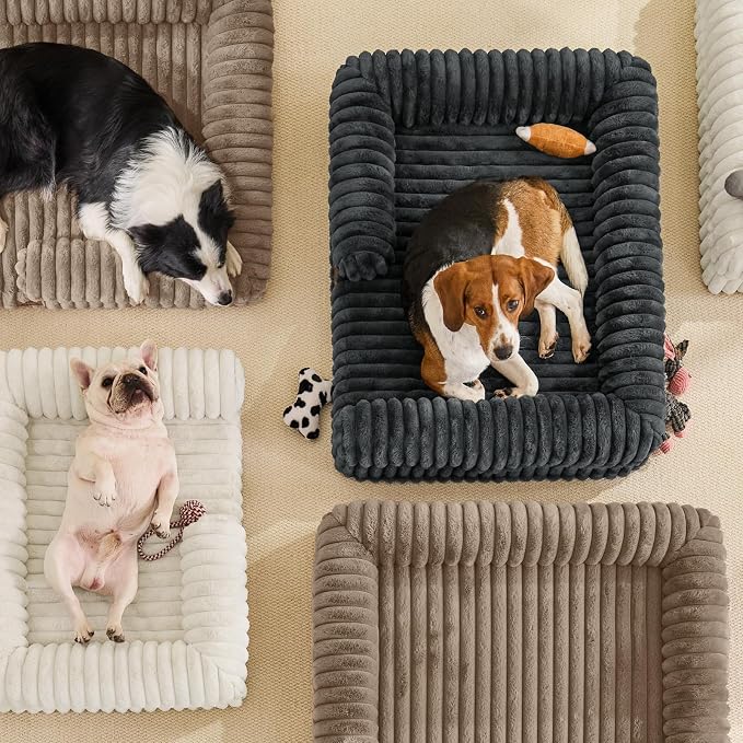 Orthopedic Dog Bed for Large Dogs, Washable Dog Bed with Faux Rabbit Fur Waterproof Cover, High Density Egg Crate Foam Support with 3-Sided Bolsters for Senior Dogs, Non-Skid Bottom,35x28x7, Dark Grey