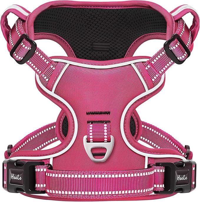 HEELE Dog Harness for Large Dogs No Pull Dog Vest Harness for Large Dog with Soft Padded Handle Reflective for Outdoor Training, Rose(Matching Trim), XL