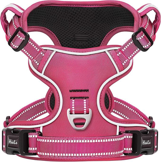 HEELE Dog Harness for Large Dogs No Pull Dog Vest Harness for Large Dog with Soft Padded Handle Reflective for Outdoor Training, Rose(Matching Trim), XL