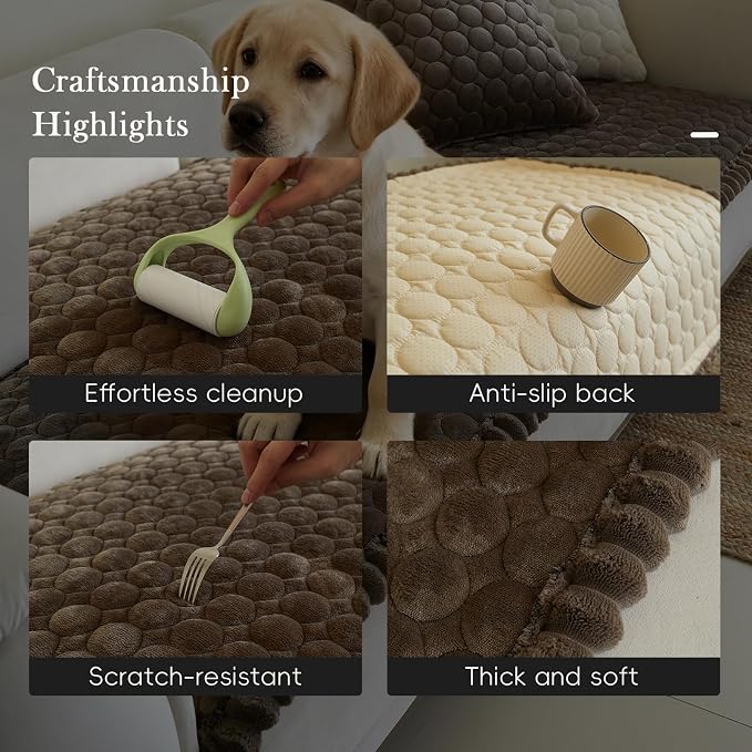 Circular Grid Couch Cover for Dogs Washable - Non Slip Thick Soft Pet Sofa Protector for 3 Cushion Couch Large Silicone Particles Furniture Mat for Cats Sectional Slipcovers