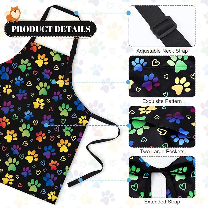 Dog Grooming Waterproof Apron with 2 Pockets, Cute Animals Puppy Dog Pets Apron