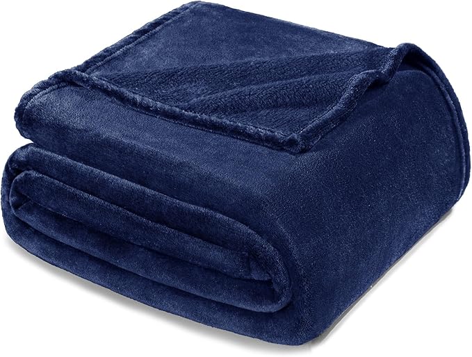 Exclusivo Mezcla Fleece Blanket Cal King Size for Bed, Super Soft and Warm, All Season, Cozy, Plush, Lightweight, 120x120 Inches, Navy Blue