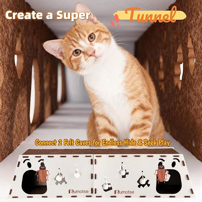 Felt Cat Bed Cave for Indoor Cats, Modular Tunnel Hideaway House for Large Cats Up to 22LB, Cozy Washable Felt Cat Condo for Sleeping, Playing & Hiding, Cream