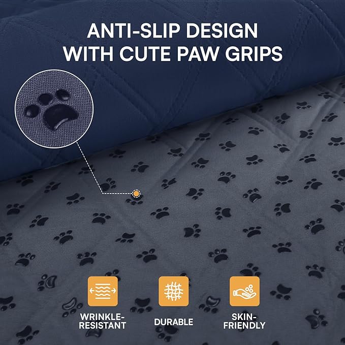 Luciphia 100% Waterproof Couch Cover Blanket for Dogs Anti-Slip Pet Couch Protector Sofa Mat Puppy Cat Blanket with Non-Slip Bottom, Navy Blue, 82x120 Inch