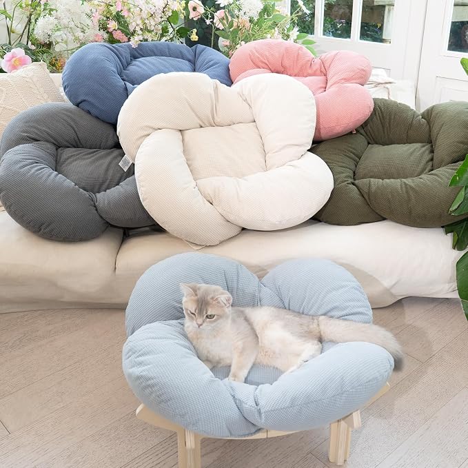 CHEERHOME PETS Elevated Cat Bed Wooden with Cushion Fluffy Pet Couch Sofa for Indoor Cats Raised Kitty Lounge Chair Suitable for Puppy, Cat Furniture(Deep Blue)