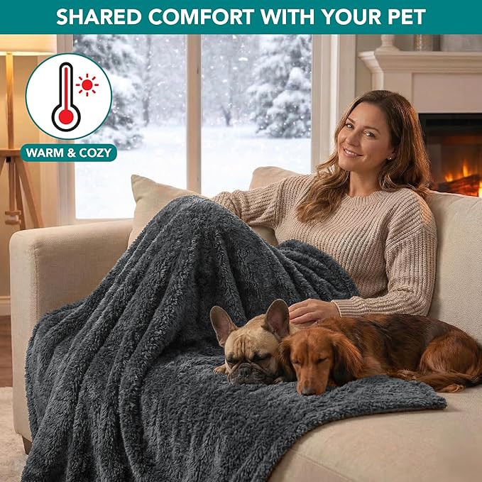PetAmi Fluffy Waterproof Dog Blanket for Couch and Bed, Reversible Sherpa Pet Throw, Pee Proof Furniture Protector Sofa Cover, Washable Cat Blanket for Small Medium Dogs and Cats (Grey, 24x32)