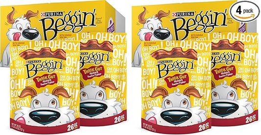 Purina Beggin' Strips Real Meat Dog Treats,Thick Cut Hickory Smoke Flavor - 26 oz. Pouches,(Pack of 4)