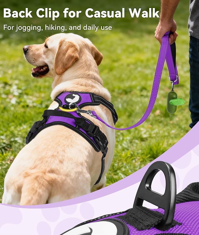 Joytale No Pull Dog Harness for Extra Large Dogs, Reflective Pet Vest with Front Clip, Adjustable Soft Padded Harnesses with Easy Control Handle for Training and Walking, Purple, XL