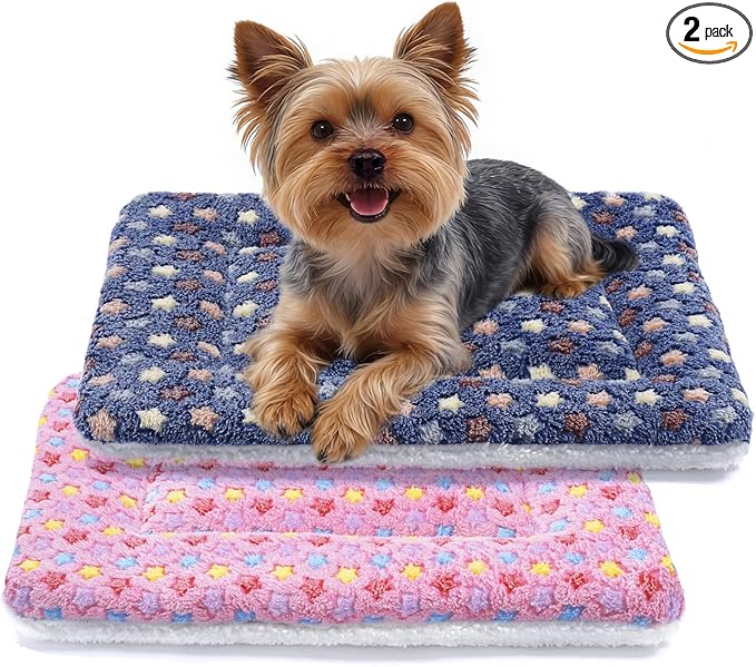 Mora Pets Dog Bed Crate Pad Ultra Soft Pet Bed with Cute Star Print Washable Reversible for Large Medium Small Dogs 23 x 18 inch 2 Pack Pink and Dark Blue