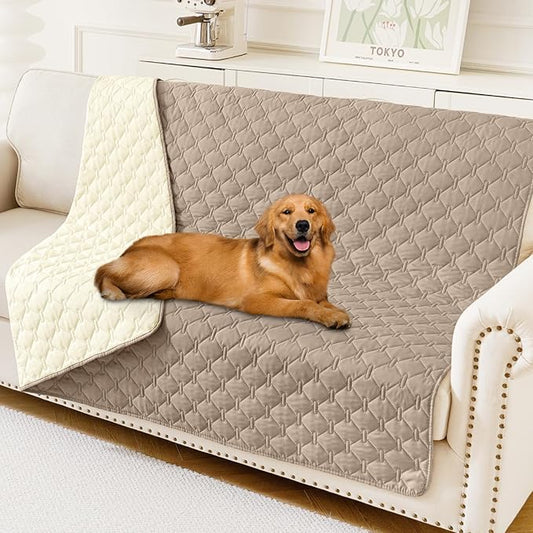Smiry Waterproof Dog Bed Cover Blanket, Soft Reversible Pet Blanket, Washable Leakproof Cats Dogs Couch Cover for Sofa, Couch, Furniture (68x82 Inch, Taupe/Beige)