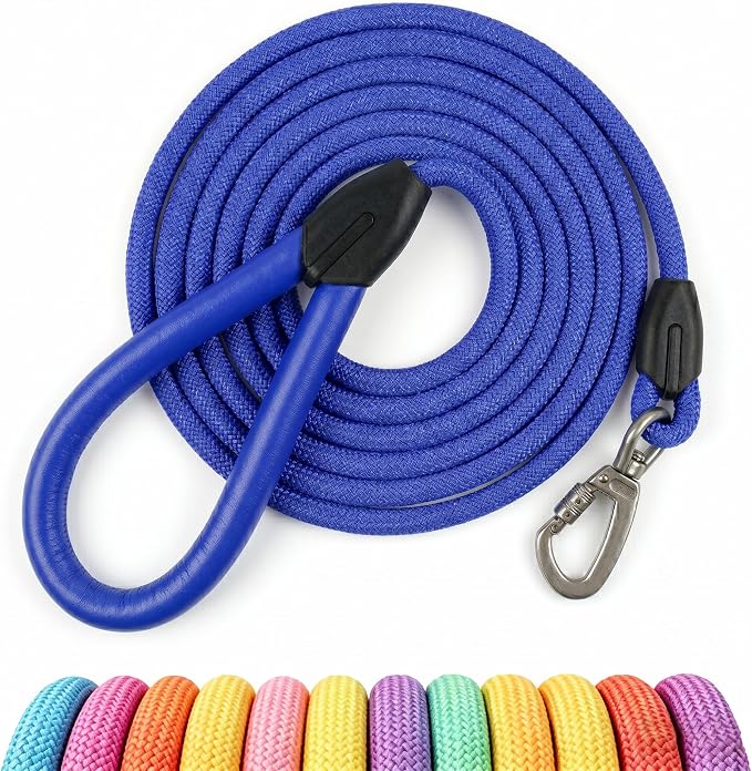 Dog Leashes Rope,Bold & Vivid Hues,Leash for dogs,Leather handle leashes,Strong Nylon Pet Lead, Pet lead,Resistant to dirt and bite,Rope dog leash for small dogs,Medium&Large dogs (Klein Blue, 5 FEET)