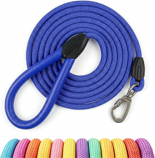 Dog Leashes Rope,Bold & Vivid Hues,Leash for dogs,Leather handle leashes,Strong Nylon Pet Lead, Pet lead,Resistant to dirt and bite,Rope dog leash for small dogs,Medium&Large dogs (Klein Blue, 5 FEET)