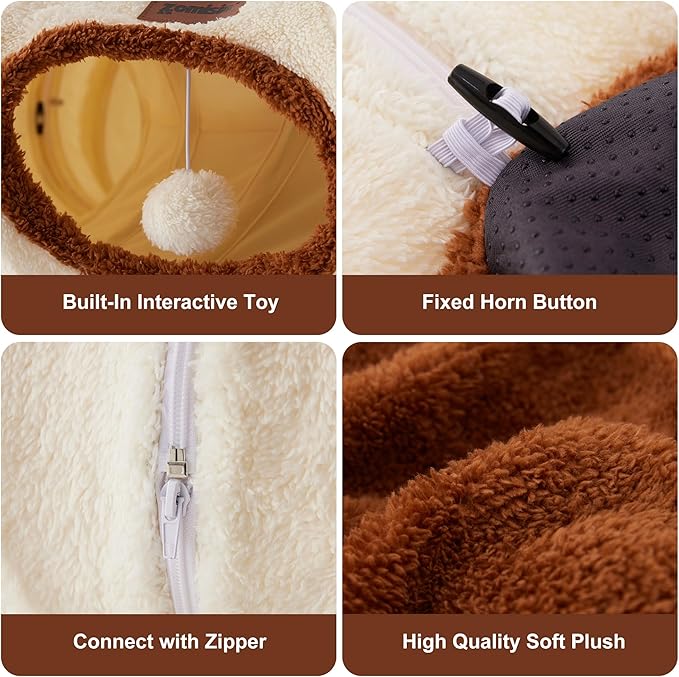 ZOMISIA Cat Tunnel Bed for Indoor Cats, Cute Cat Donut Toy Tunnel for Small Large Cats with Washable Circle Cushion, Peekaboo Pet Cave Play Tunnel for Kitten, Puppy, Navy Blue