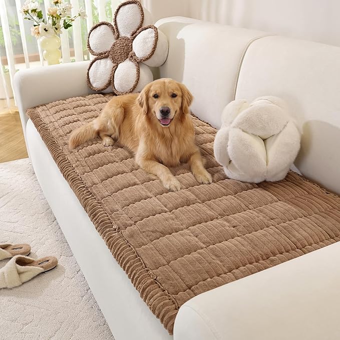 OstepDecor Couch Cover for Dogs, Washable Non Slip Sofa Cover for Pets, Soft Couch Covers for Sofa, Loveseat and Sectional, Furniture Protector Against Pet Hair & Scratches (27.6" x 82.7", Brown)