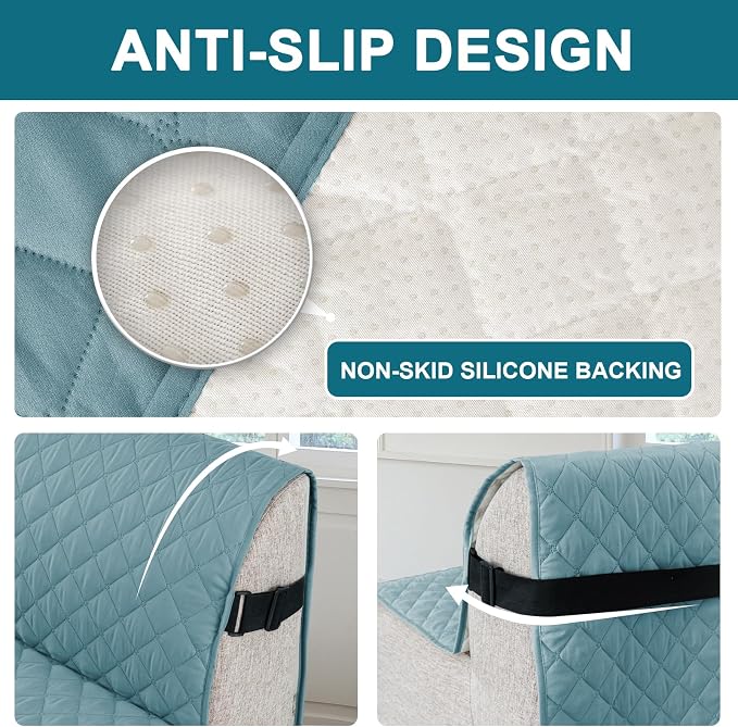 Turquoize 100% Waterproof Futon Cover Futon Slipcover Washable Armless Sofa Bed Slipcover Protector Seat Width Up to 70" with Adjustable Elastic Strap Anti-Slip for Dogs, Stone Blue