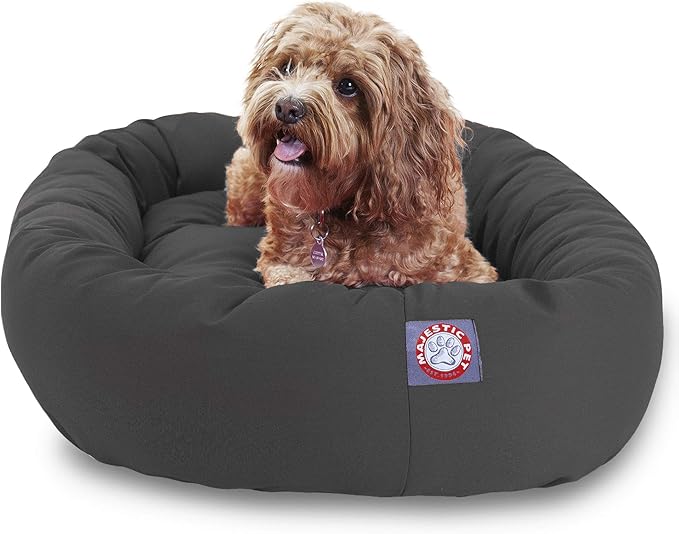 Majestic Pet 32 Inch Bagel Calming Dog Bed Washable – Cozy Soft Round Dog Bed with Spine Support for Dogs to Rest Their Head - Fluffy Donut Puppy Mat 32x23x7 (Inch) Medium – Gray