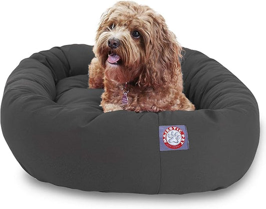 Majestic Pet 32 Inch Bagel Calming Dog Bed Washable – Cozy Soft Round Dog Bed with Spine Support for Dogs to Rest Their Head - Fluffy Donut Puppy Mat 32x23x7 (Inch) Medium – Gray