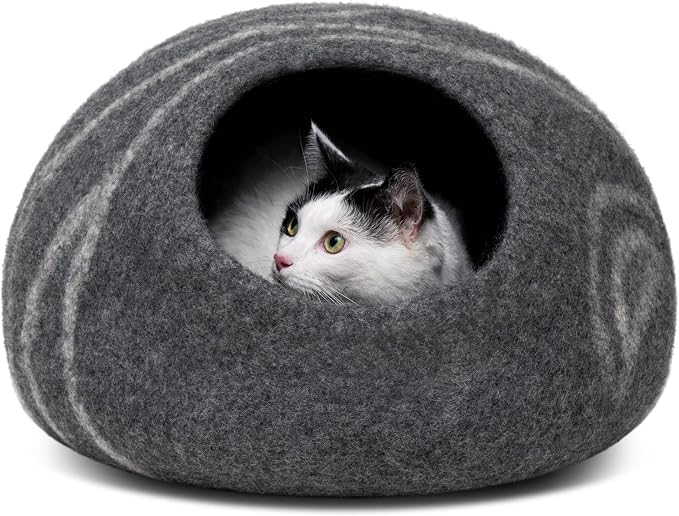 MEOWFIA Cat Cave – Premium Felt Cat Enclosure for Indoor Cats, Handmade Merino Wool (Dark Grey, Medium)