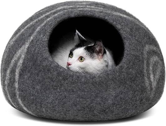 MEOWFIA Cat Cave – Premium Felt Cat Enclosure for Indoor Cats, Handmade Merino Wool (Dark Grey, Medium)