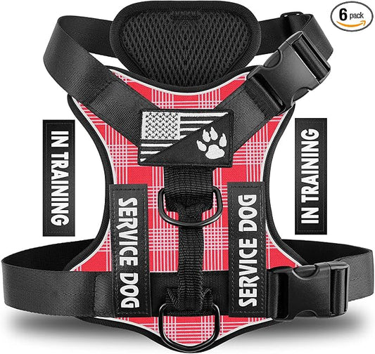 Service Dog Harness, Reflective Dog Vest Harness with 5 PCS Patches, Adjustable Soft Oxford Pet Harness, Inner Layer Mesh, Easy to Control for Dogs
