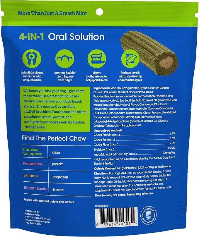 Ark Naturals Brushless Toothpaste, Dog Dental Chews for Medium Breeds, Freshens Breath, Helps Reduce Plaque & Tartar, 18oz, 1 Pack