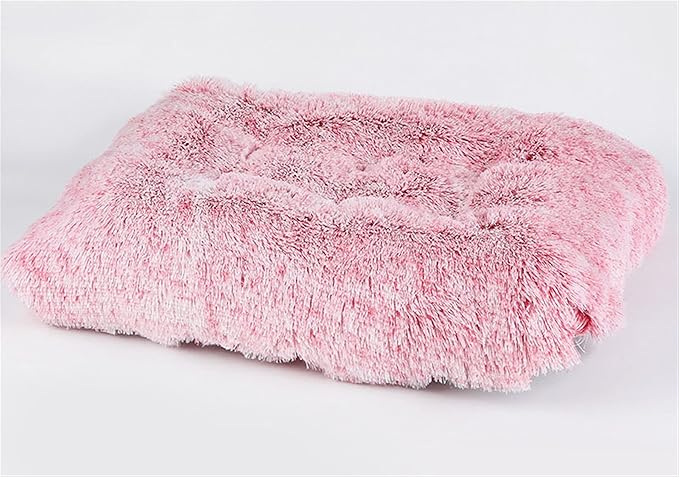 Long Plush Calming Pet Bed Cuddler Pet Bed for Dogs and Cats Fluffy Faux Fur Dog Bed with Anti Slip Bottom Machine Washable Pet Sleep Bed Crate Mat Tie-Dye Pink XL