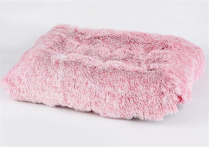 Long Plush Calming Pet Bed Cuddler Pet Bed for Dogs and Cats Fluffy Faux Fur Dog Bed with Anti Slip Bottom Machine Washable Pet Sleep Bed Crate Mat Tie-Dye Pink L