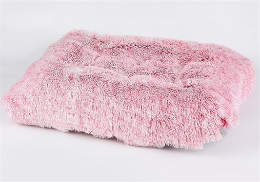 Long Plush Calming Pet Bed Cuddler Pet Bed for Dogs and Cats Fluffy Faux Fur Dog Bed with Anti Slip Bottom Machine Washable Pet Sleep Bed Crate Mat Tie-Dye Pink L