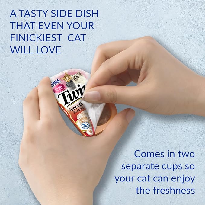 INABA Twins for Cats, Side Dish/Topper Cups, 1.23 Ounces per Serving, 12 Servings, Tuna & Chicken Recipe