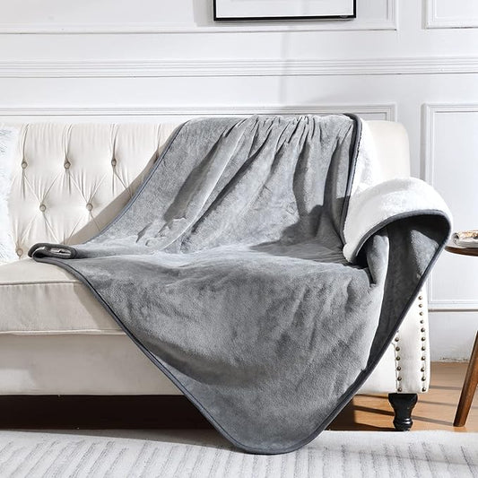 Waterproof Blanket for Bed Couch Sofa, Soft Liquid Pee Proof Pet Blanket for Dog Puppy Cat, Reversible Sherpa Fleece Furniture Protector (Grey, 50x60 inches)