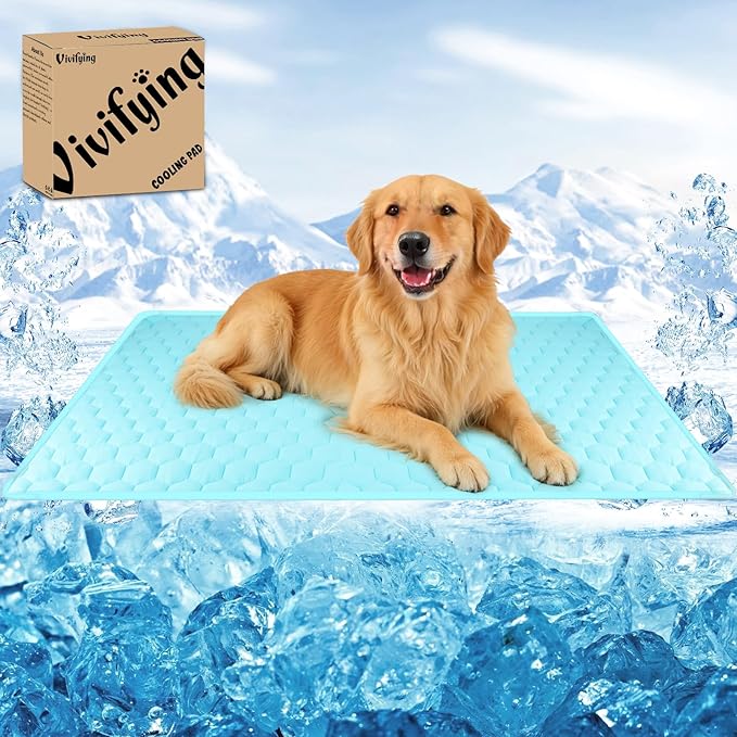 Vivifying Cooling Mat for Dogs, 60 x 40 Inch Reversible Ice Silk Pet Cooling Blanket with Waterproof Layer for Large Dogs, Soft and Breathable Summer Pet Pad for Couch, Bed, Crate, Floor (Blue)