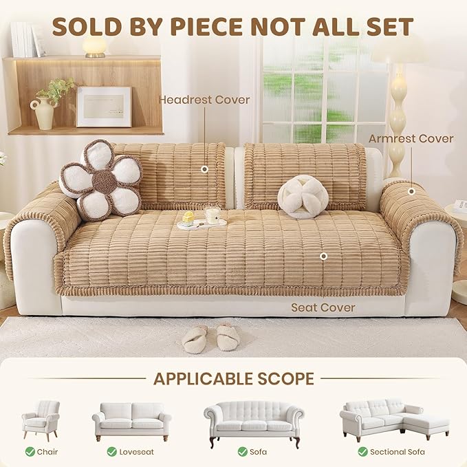 Royhom Couch Cover for Dogs Washable, Soft Thick Pet Couch Covers for Sofa, Pawcart Couch Protector Pet Friendly, Furniture Covers Dog Mat for Couches and Sofas (Khaki, 35.4 x 47.2 Inch)