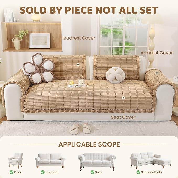 Royhom Couch Cover for Dogs Washable, Soft Thick Pet Couch Covers for Sofa, Pawcart Couch Protector Pet Friendly, Furniture Covers Dog Mat for Couches and Sofas (Khaki, 35.4 x 63 Inch)