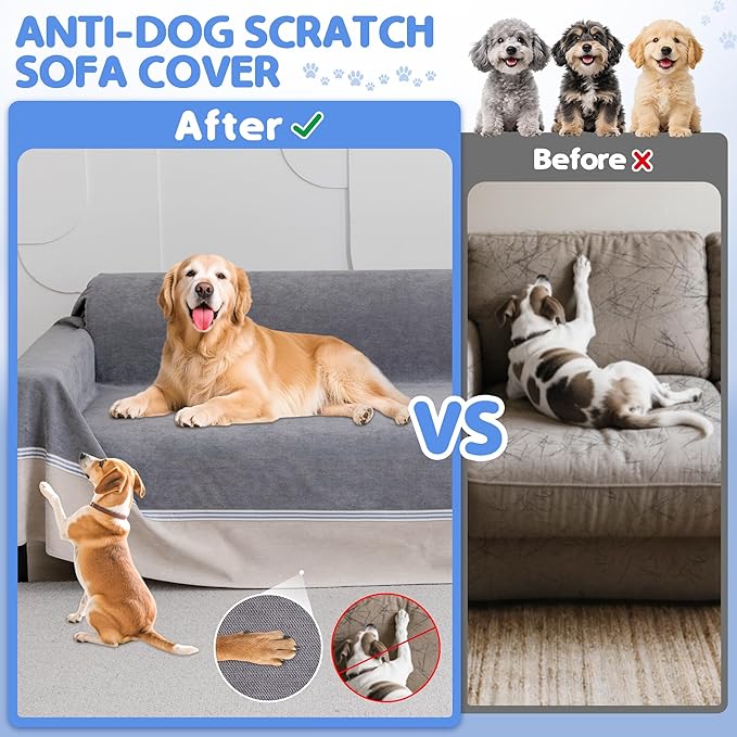 Loiion 100% Double-Sided Waterproof Dog Sofa Cover - Anti-Slip, Leakproof Couch Cover, Pet-Friendly Couch Protectors for Puppy, Large Dog, Kids and Pets 118"X91"