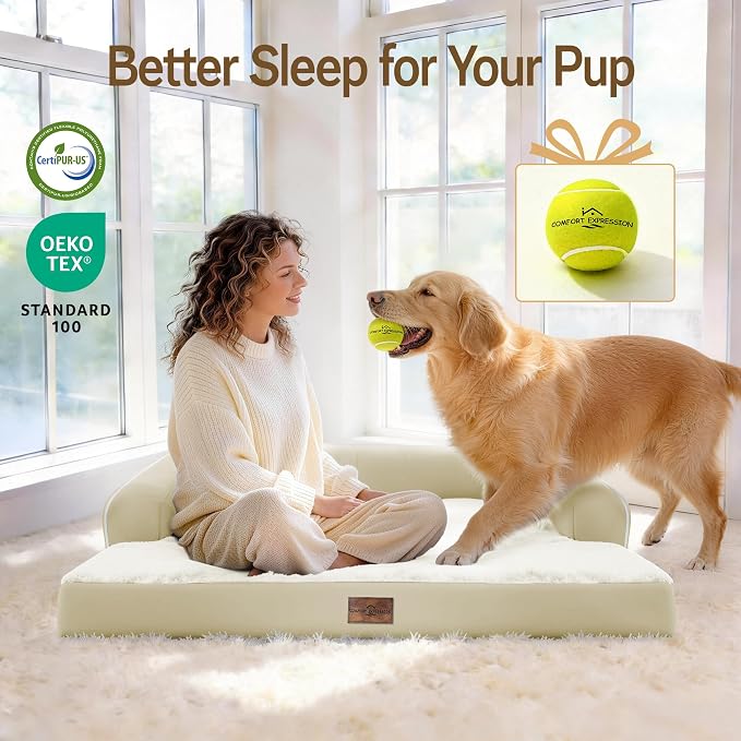 Comfort Expression Washable Orthopedic Large Sized Dogs - Huge Large Dog Bed with Removable & Waterproof Cover Soft Pet Couch with Foam Support for Big Size Dogs with Bolster, 45x35