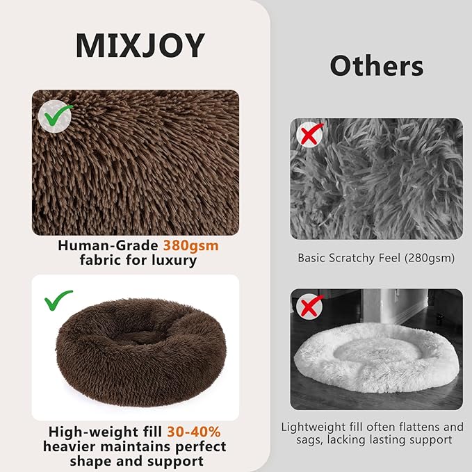 MIXJOY Orthopedic Dog Bed Comfortable Donut Cuddler Round Pet Beds Ultra Soft Washable Dog and Cat Cushion Bed (23'', Coffee)
