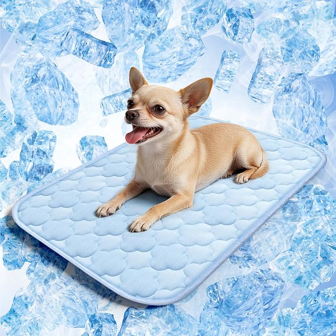 Cooling Mat for Dogs and Cats 24" x 18", Premium Pet Cooling Bed Indoor Outdoor with Waterproof Cover & Ice Silk, Summer Cool Pad for Puppy Kitty, Non-Slip Washable Pet Blanket for Crate Kennel