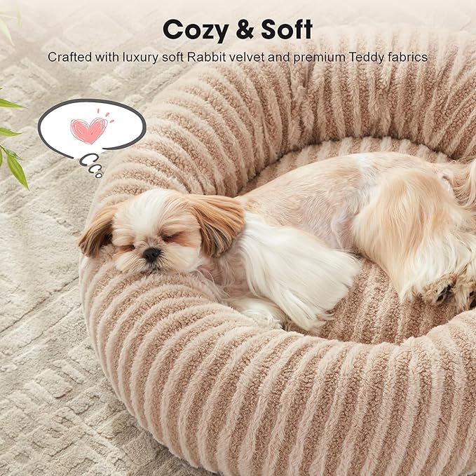 MIXJOY Dog Bed Medium Size Dogs, Washable Medium Dogs Bed with Removable Cover, Cozy Donut Dog Ded Fluffy Plush Faux Fur Pet Bed with Anti-Slip Bottom, 30"x30"x8", Beige