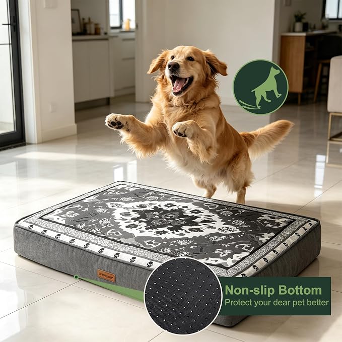 EXPAWLORER Outdoor Dog Bed Small Medium Size Dogs, Waterproof Orthopedic Pet Mattress with Removable Washable Cover Non-Slip Bottom Zipper & Carry Handles, Thick Egg Crate Foam Beds Sofa 36x27x3in