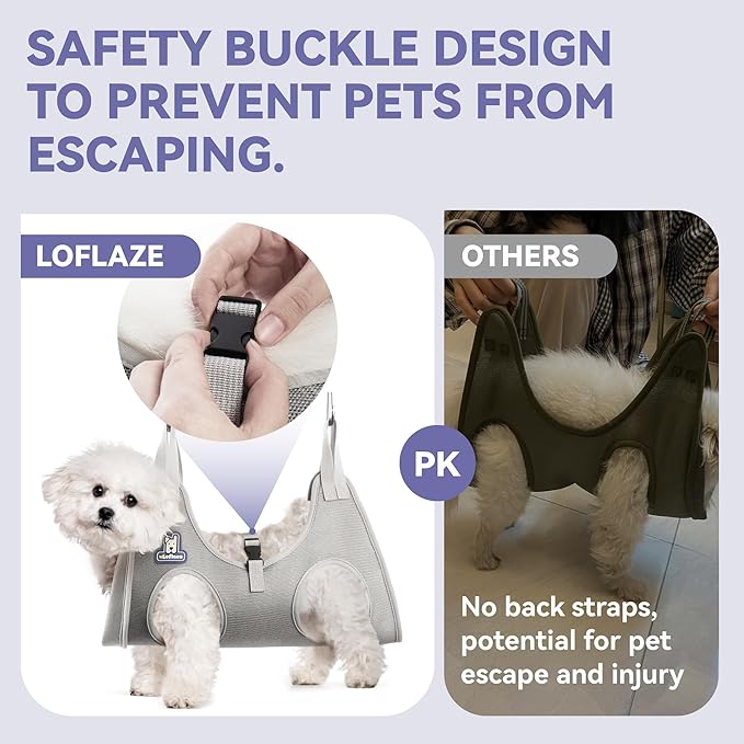 Loflaze Dog Grooming Hammock Harness for Dogs & Cats with Pet Nail Clipper Trimmer - Cat Hanger Sling for Trimming Clipping Nails- Dog Hammock Restraint Bag for Small Medium Large pet （ Grey L ）