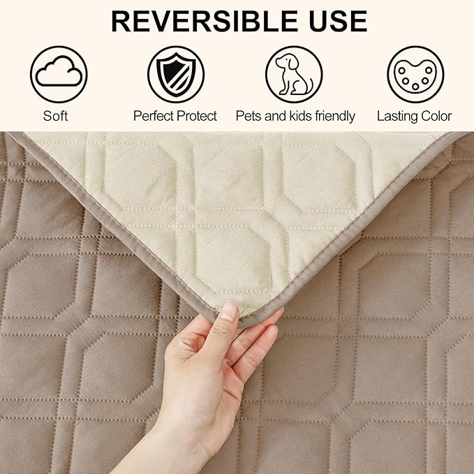 Smiry Reversible Waterproof Couch Covers for Sofa, Washable Dogs Pet Couch Covers for 3 Cushion Sofa Pet Friendly, Water Resistant Furniture Protector Slipcover, Geometric (82"x120", Taupe/Beige)