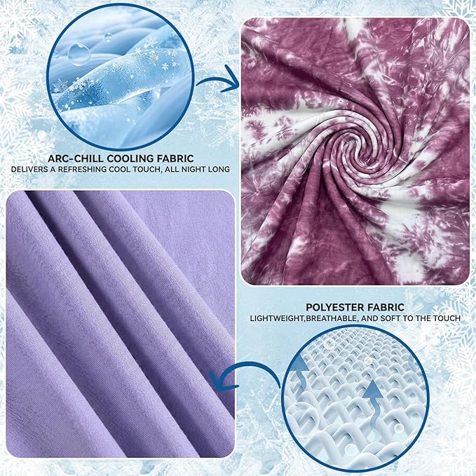 Guohaoi Cooling Throw Blanket for Hot Sleepers, King Size 90''×108'' Lightweight Breathable Summer Bed Blanket for Couch, Arc-Chill Q-Max >0.5 Cool Fiber,Lightweight Tie Dye Blanket Purple