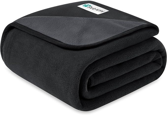 PetAmi Waterproof Dog Blanket for Small Medium Dogs Cats, Pee Proof Reversible Cat Blanket for Kitten Puppy, Soft Fleece Washable Pet Throw for Couch Car Crate Liner, 29x40 Black Gray