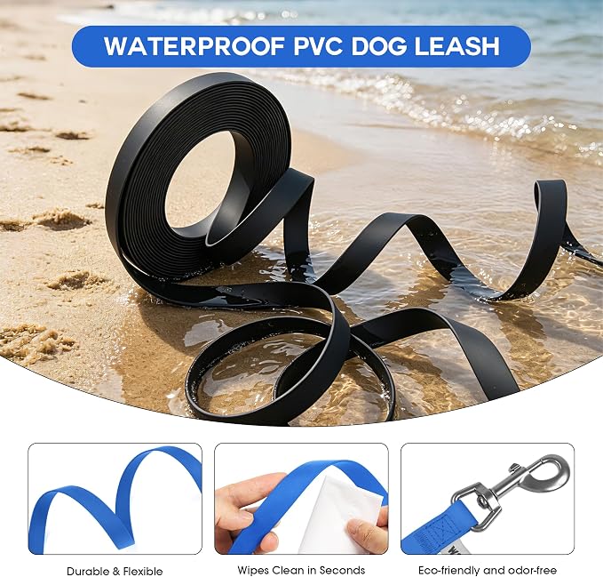 Wolfone 10ft Blue Long Leash - Waterproof Training Dog Leash for Recall, Swimming, Camping, Beach, Hunting, Walking