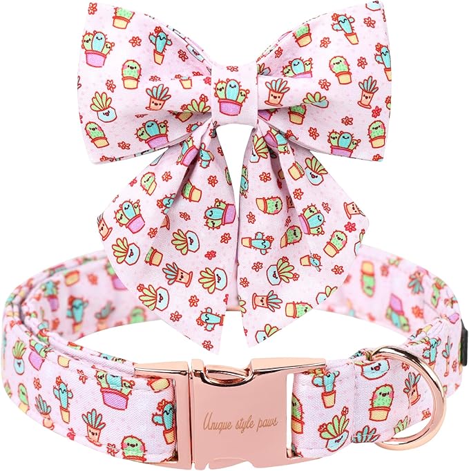 Unique style paws Cartoon Dog Collar with Bowtie Spring Summer Puppy Collar with Flower for Small Medium Large Boys Girls Dogs