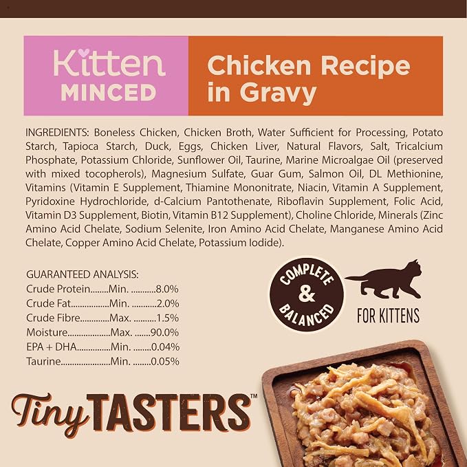 Wellness CORE Tiny Tasters Minced Kitten Wet Cat Food, Natural, Protein Rich, Grain Free, Chicken Recipe, 1.75 oz, Pack of 12 Pouches